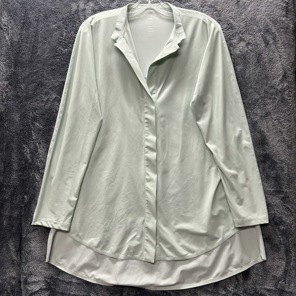 Aday Womens Size L Teal Green Long Sleeve Snap Something Borrowed V Neck Top